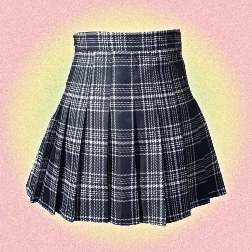 tartan schoolgirl tennis skirt navy blue polyester